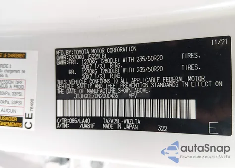 2022 Lexus Nx 350 Luxury z USA, uszkodzony, nr VIN JTJHGCEZ0N2000435